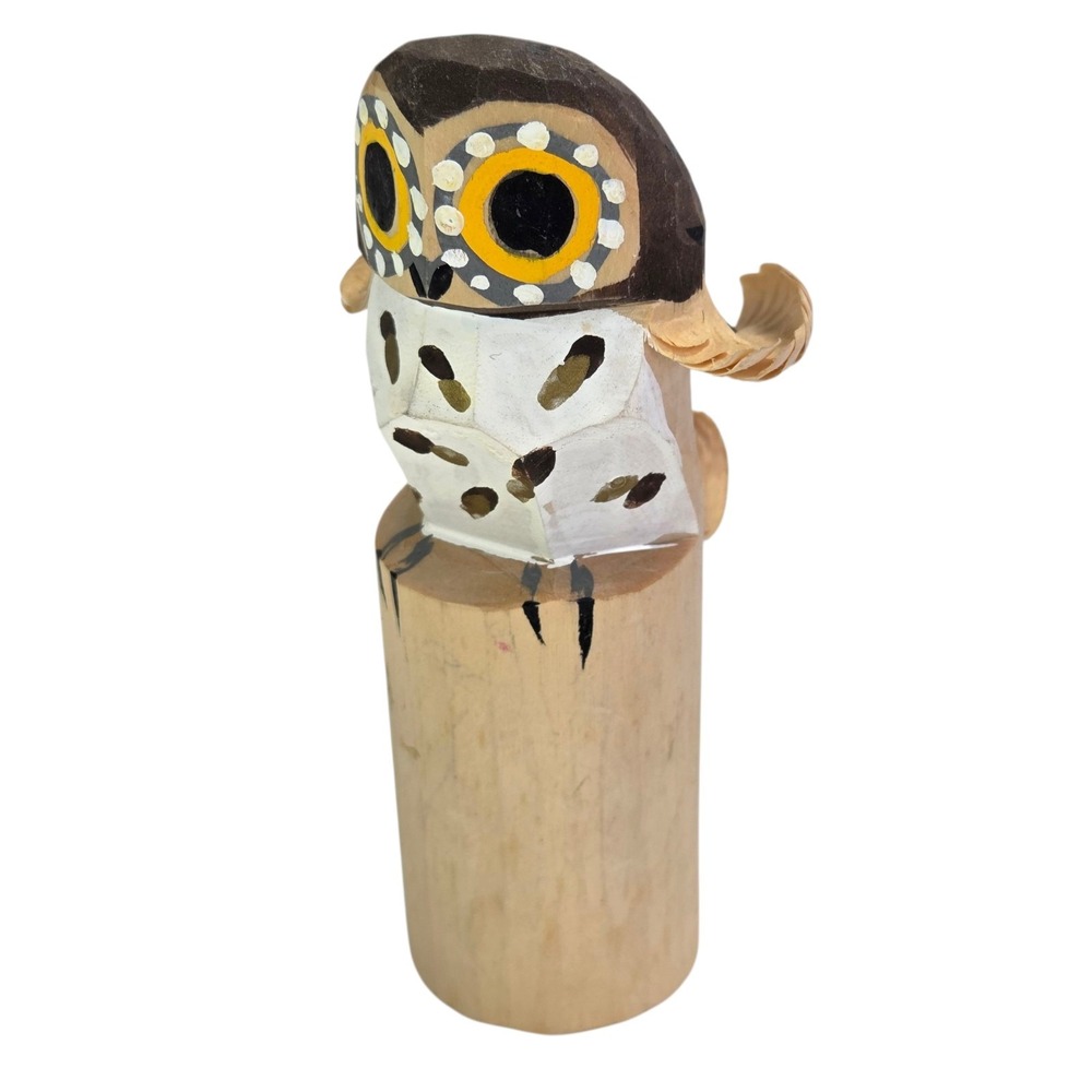 Japanese Folk Art Sasanobori Owl Carved Wood Figurine Sculpture Decor 4.75" Tall